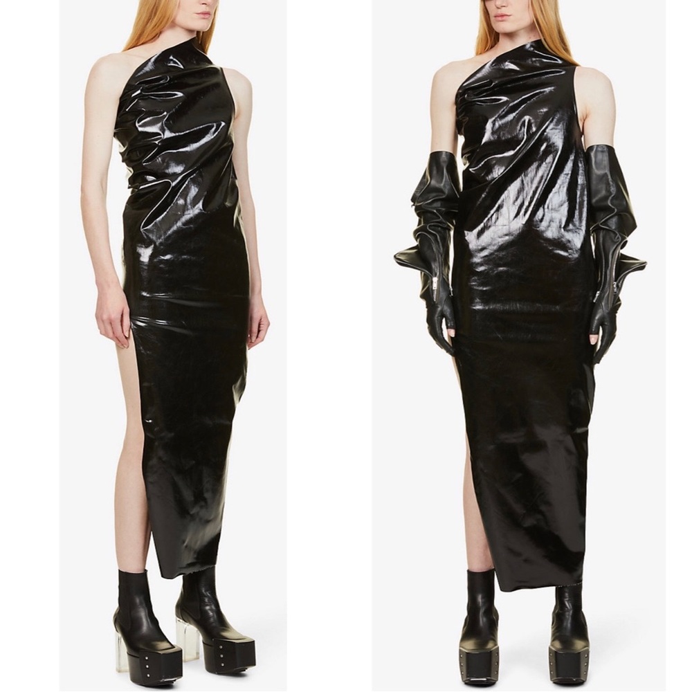NWT Rick Owens Black Athena One Shoulder Cotton Blend Maxi Dress Size 6